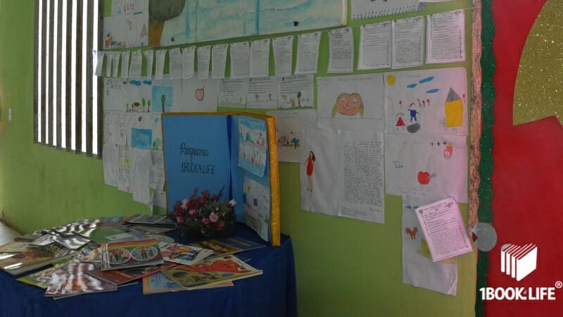 Mural of essays made by the kids